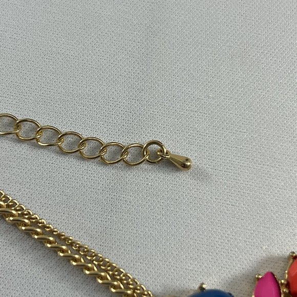 Bright Spring Colors Gold Tone Bib Necklace Double Chain Rhinestones 17-20" - Picture 7 of 11